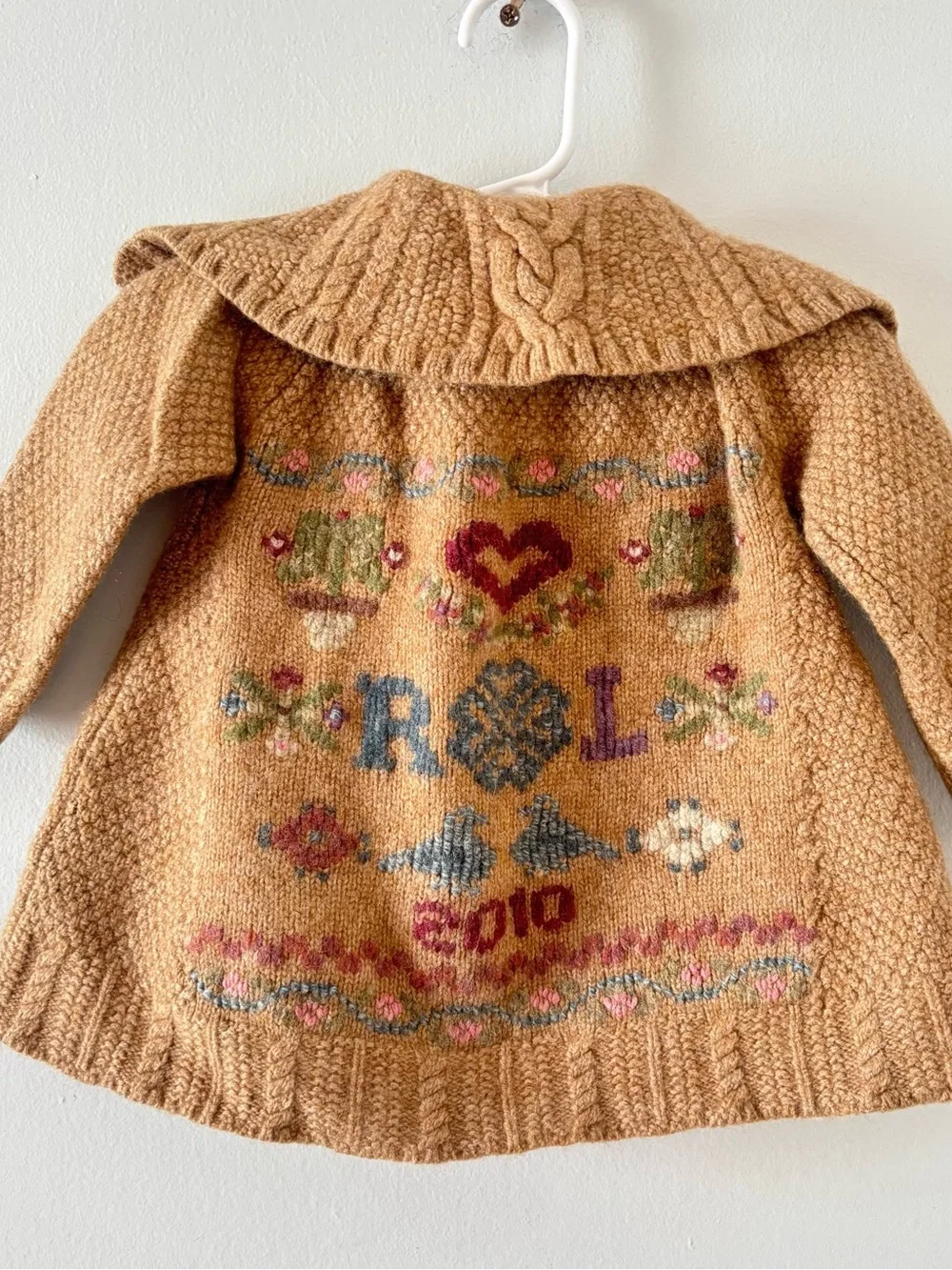Ralph Lauren Girls Vintage Wool Cardigan Sweater Cable Knit Print Baby Y2K 2010